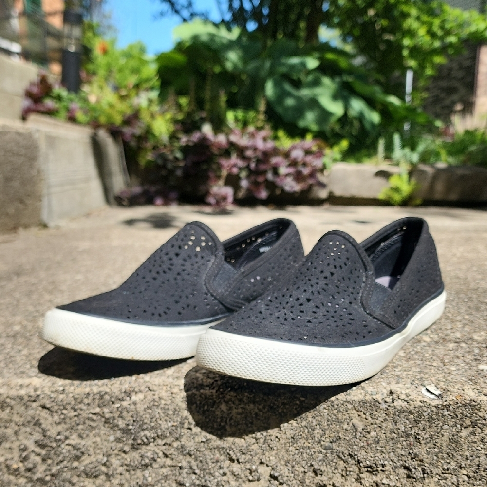 Sperry Black Perforated Flats
